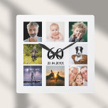 Foto-Collage Typ zum 60. Quadratische Wanduhr<br><div class="desc">Eine Wanduhr als Geschenk für einen 60. Geburtstag für einen Typ,  der sein Leben mit einer Collage aus 8 eigenen Fotos feiert.  Vorlagen für einen Namen,  60 Jahre und ein Datum.  Geburtsdatum oder das Datum des Jahrestages.  Schwarze Buchstaben.  Weißer Hintergrund.</div>