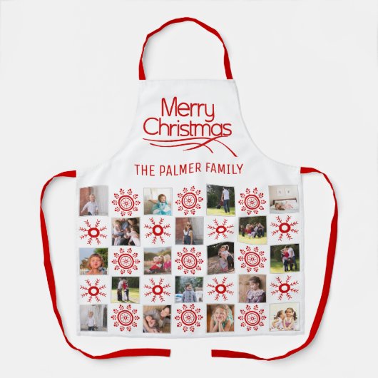 Foto Collage und Rote Schneeflocken Frohe Weihnach Schürze (Vorderseite)