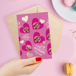 Foto Collage Valentine's Day Hot Pink Hearts Folien Feiertagskarte