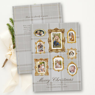 Foto-Collage Vintage Gold Neutrales Karo Weihnacht Feiertagskarte