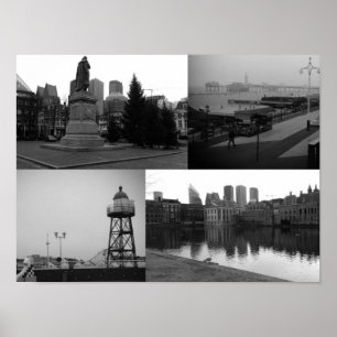 Foto-Collage von Den Haag 3 in Schwarzweiß Poster