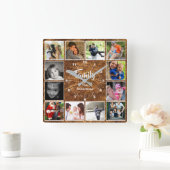 Foto Collage Wall Clock der Familie - Baumreife Quadratische Wanduhr (Zuhause)