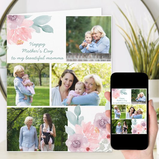 Foto Collage Watercolor Soft Floral Editable Card Karte