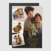 Foto Collage Wedding Gold Save the Date Magneteinladung (Vorne/Hinten)