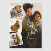 Foto Collage Wedding Gold Save the Date Magneteinladung (Vorderseite)