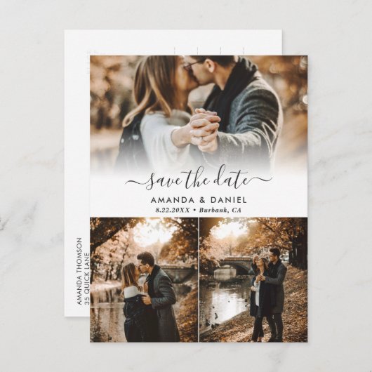 Foto Collage Wedding Save the Date Postkarten (Vorne/Hinten)