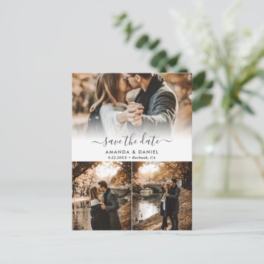 Foto Collage Wedding Save the Date Postkarten (Stehend Vorderseite)
