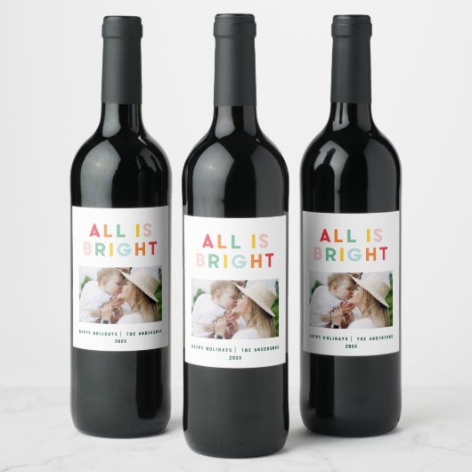 Foto Collage Weihnachten Regenbogen bunt hell ho Weinetikett (Flaschen)