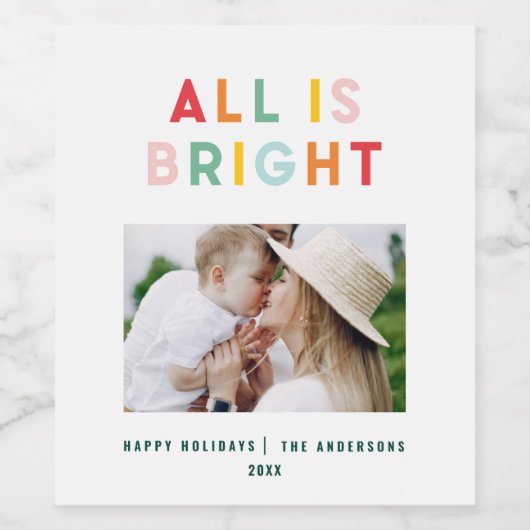 Foto Collage Weihnachten Regenbogen bunt hell ho Weinetikett (Einzelnes Label)