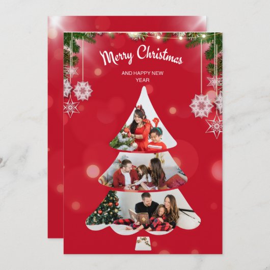 Foto Collage Weihnachtsbaum Einladung (Vorne/Hinten)