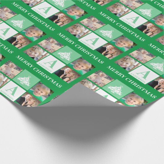 Foto Collage Weihnachtsbaum Monogram Geschenkpapier (Ecke)