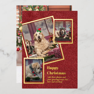 FOTO Collage Weihnachtskarte ECHTE GOLDFOLIE Folieneinladung