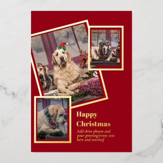 FOTO Collage Weihnachtskarte REAL GOLD FOIL Folieneinladung (Vorderseite)