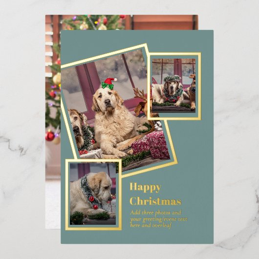 FOTO Collage Weihnachtskarte REAL GOLD FOIL Folieneinladung (Vorderseite/Rückseite)