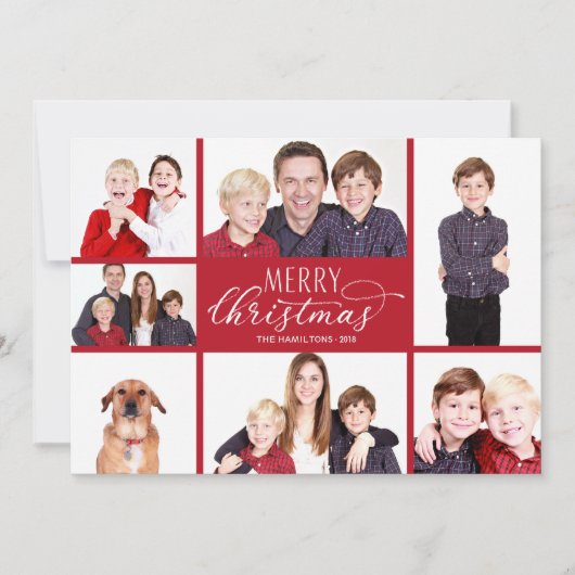 Foto Collage Weihnachtskarten 7 Fotos Chic Script Einladung (Vorderseite)