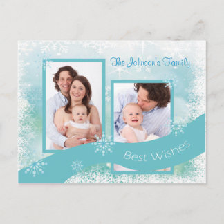 Foto Collage Weihnachtsschneeflocken Personalisier Feiertagspostkarte