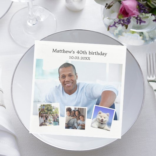 Foto Collage White Geburtstagsparty Serviette