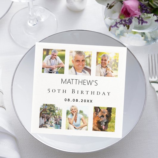 Foto Collage White Geburtstagsparty Serviette