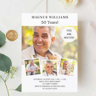 Foto Collage White Luxe Geburtstag Einladung