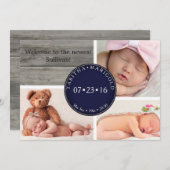 Foto Collage Wood Neutral Geburtserklärung Einladung (Vorne/Hinten)