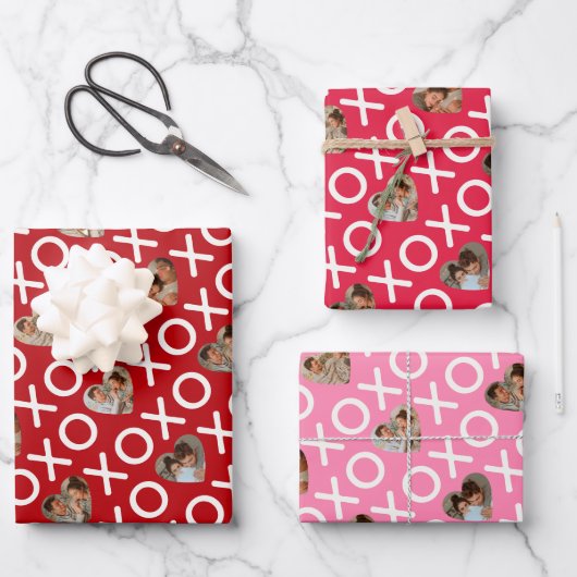 Foto Collage XOXO Reds & Pink Geschenkpapier Set (Vorderseite)