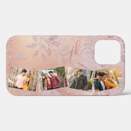 Foto Collage Zig Zag Rose Gold Leaf Horizontal Case-Mate iPhone Hülle (Rückseite (Horizontal))