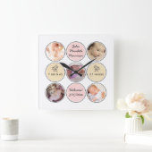 Foto-Collagen-Baby-Mädchen-Name, Geburtsnotfall Quadratische Wanduhr (Zuhause)