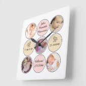 Foto-Collagen-Baby-Mädchen-Name, Geburtsnotfall Quadratische Wanduhr (Winkel)