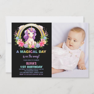 Foto "Colors floral unicorn zum Geburtstag Einladu Einladung