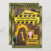 Foto Construction Birthday Party Tools und Digger Einladung (Vorne/Hinten)