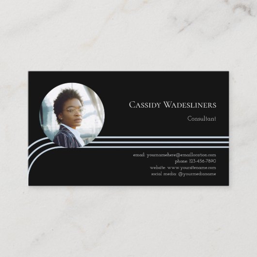 Foto Consultant Light Blue Black Business Card Visitenkarte (Vorderseite)