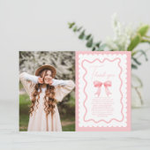 Foto Coquette Pink Bow Feminine Geburtstag Dankeskarte (Stehend Vorderseite)