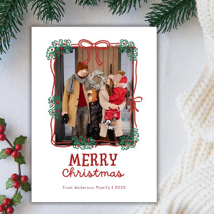 Foto Coquette Rahmen Handgezeichnete Weihnachtsfam Feiertagskarte