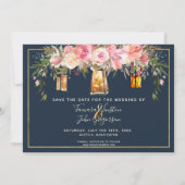 Foto Coral Floral Lights Navy Save the Date Einladung (Rückseite)