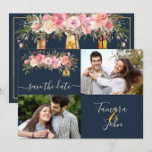 Foto Coral Floral Lights Navy Save the Date Einladung (Vorne/Hinten)