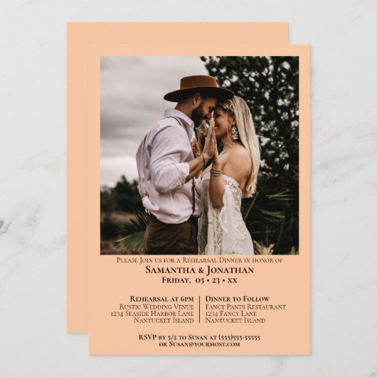 Foto Coral Peach Hochzeit Probe Dinner Einladung (Vorne/Hinten)