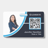 Foto Corporate Employee Name QR Code Blau Ausweis (Vorderseite)