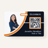 Foto Corporate Employee Name QR Code Orange Ausweis (Vorderseite)