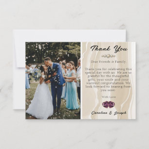 Foto & Cream Seide & Herz Hochzeit Danke Mitteilungskarte