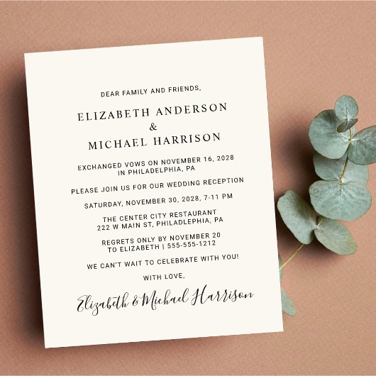 Foto Cream Wedding Reception Einladung