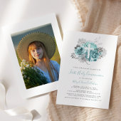 Foto Cross Aqua Silver Floral Erste Kommune Einladung