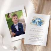 Foto Cross Blue Gold Floral Erste Kommune Einladung