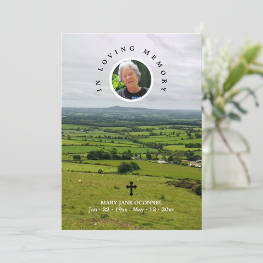 Foto Cross Kleeblatt Grüne Weiden Beerdigung Gebet Dankeskarte (Stehend Vorderseite)