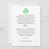 Foto Cross Kleeblatt Grüne Weiden Beerdigung Gebet Dankeskarte (Rückseite)