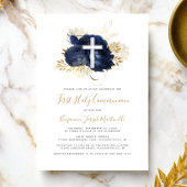 Foto Cross Navy Blue Gold Floral Erste Kommune Einladung