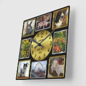 Foto Custom 8 Picture Personalisiert Black Gold Quadratische Wanduhr (Winkel)