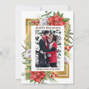 Foto Custom Christmas Gold Frame Floral Feiertagskarte