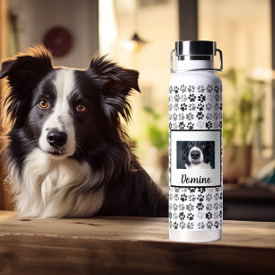 Foto Custom Dog Pet Name Monogram Paws Trinkflasche