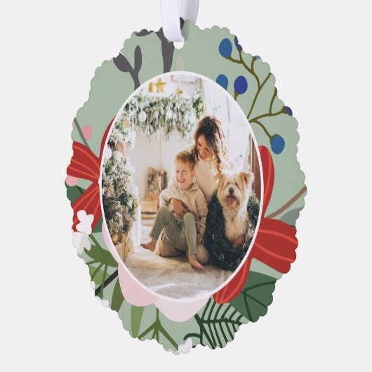 Foto Custom Personalisiert Weihnachten Winter Blum Ornament Karte (Links)