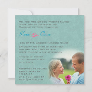 Foto Damask Aqua Blue Pink Einladung zur Hochzeit